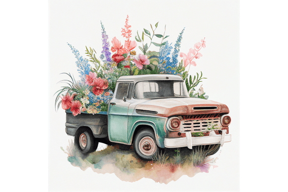 Download Vintage Truck Watercolor Clipart File - Watercolor clipart Collection