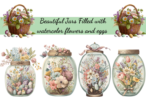 Download Vintage Easter Jar Watercolor Cliparts - Watercolor clipart Collection